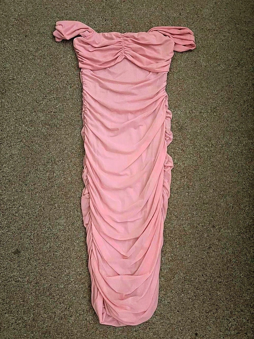 Ruched Off Shoulder Midi Dress Pink Like New